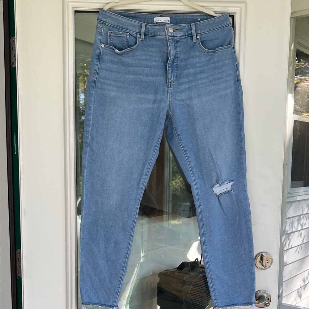 LOFT Light Blue Cropped Distressed Jeans